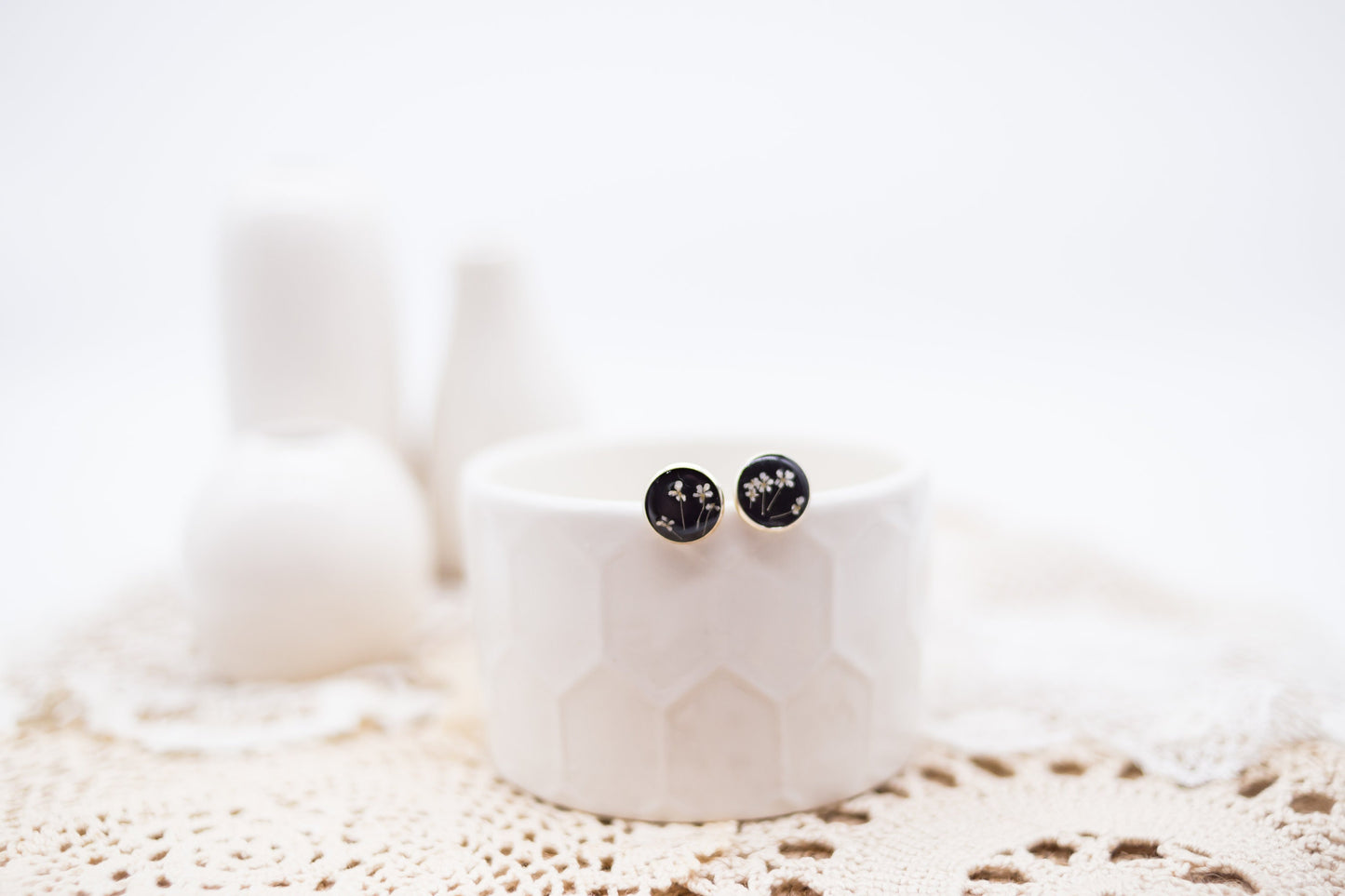 Pressed flower stud earrings