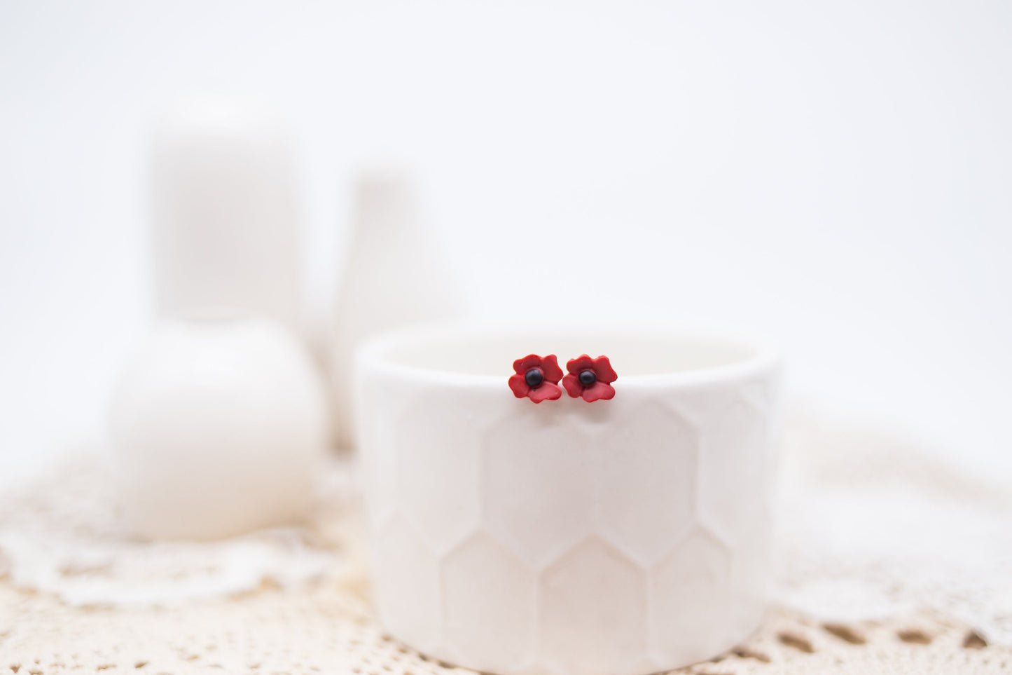 Red poppy stud earrings