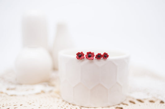 Red poppy stud earrings