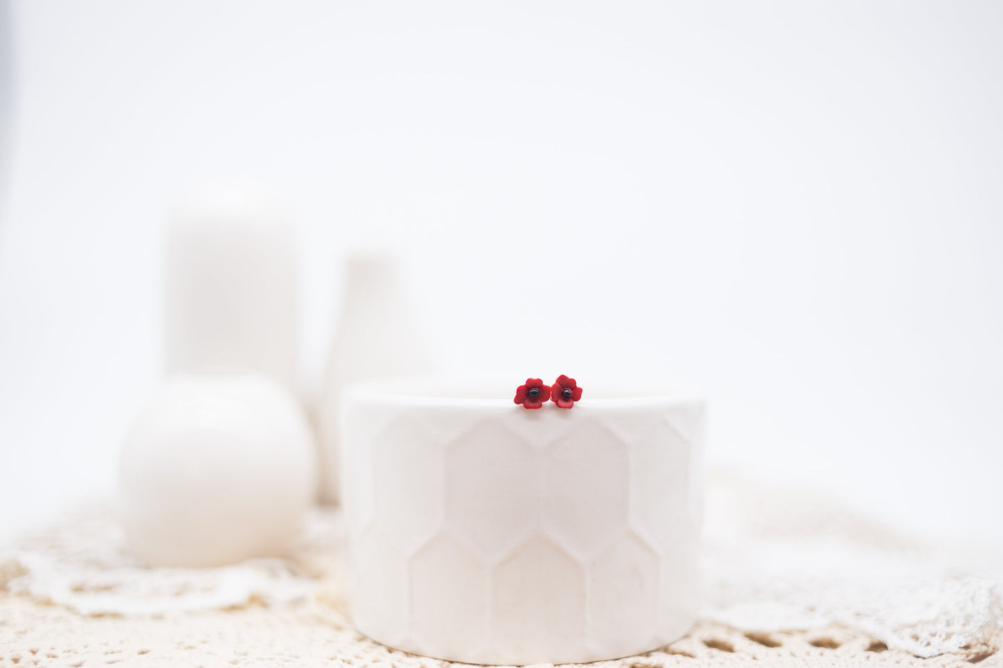 Red poppy stud earrings