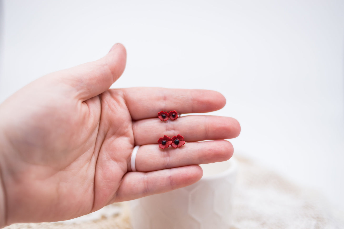 Red poppy stud earrings
