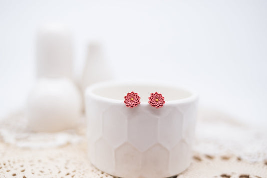 Pink Dahlia Flower Stud Earrings