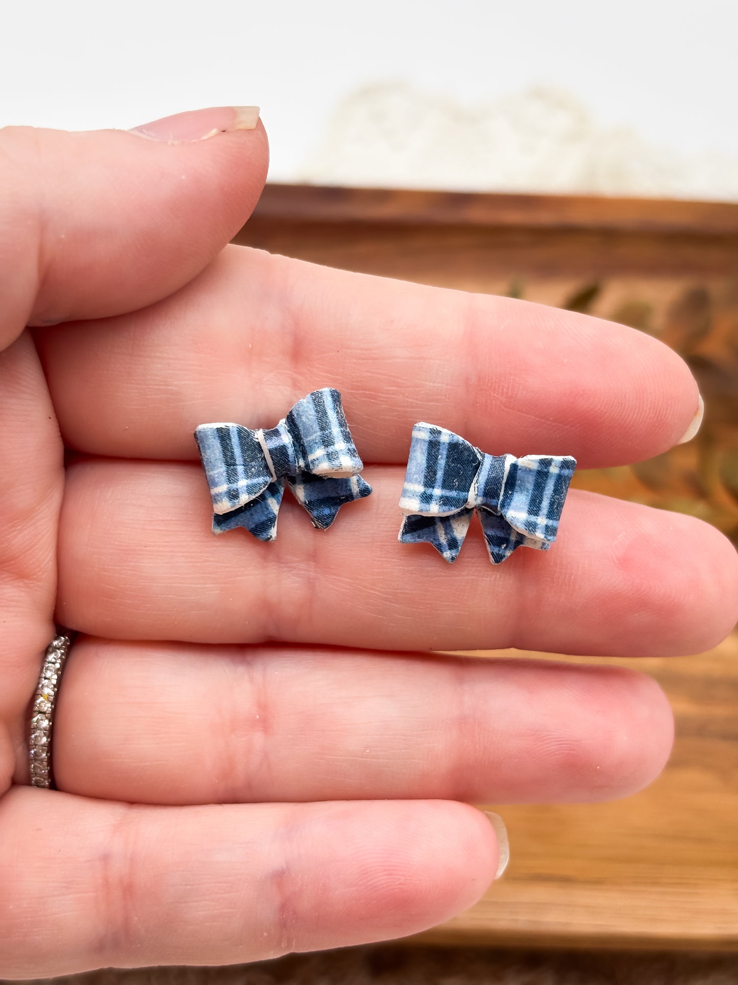 Blue Flannel Studs in multiple shapes