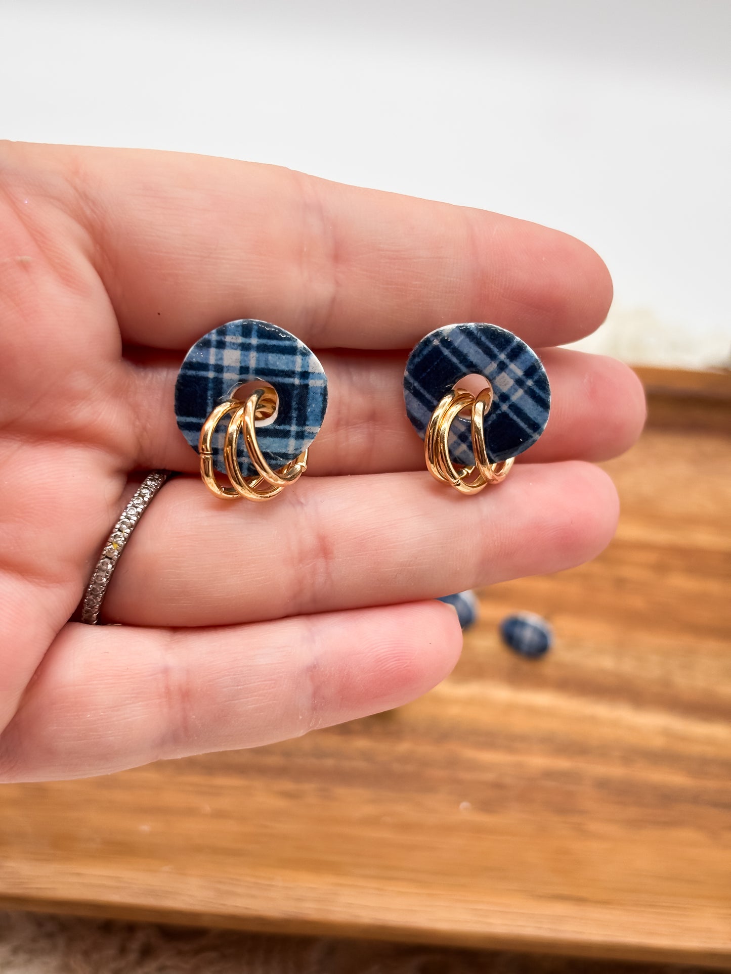Blue Flannel Studs in multiple shapes
