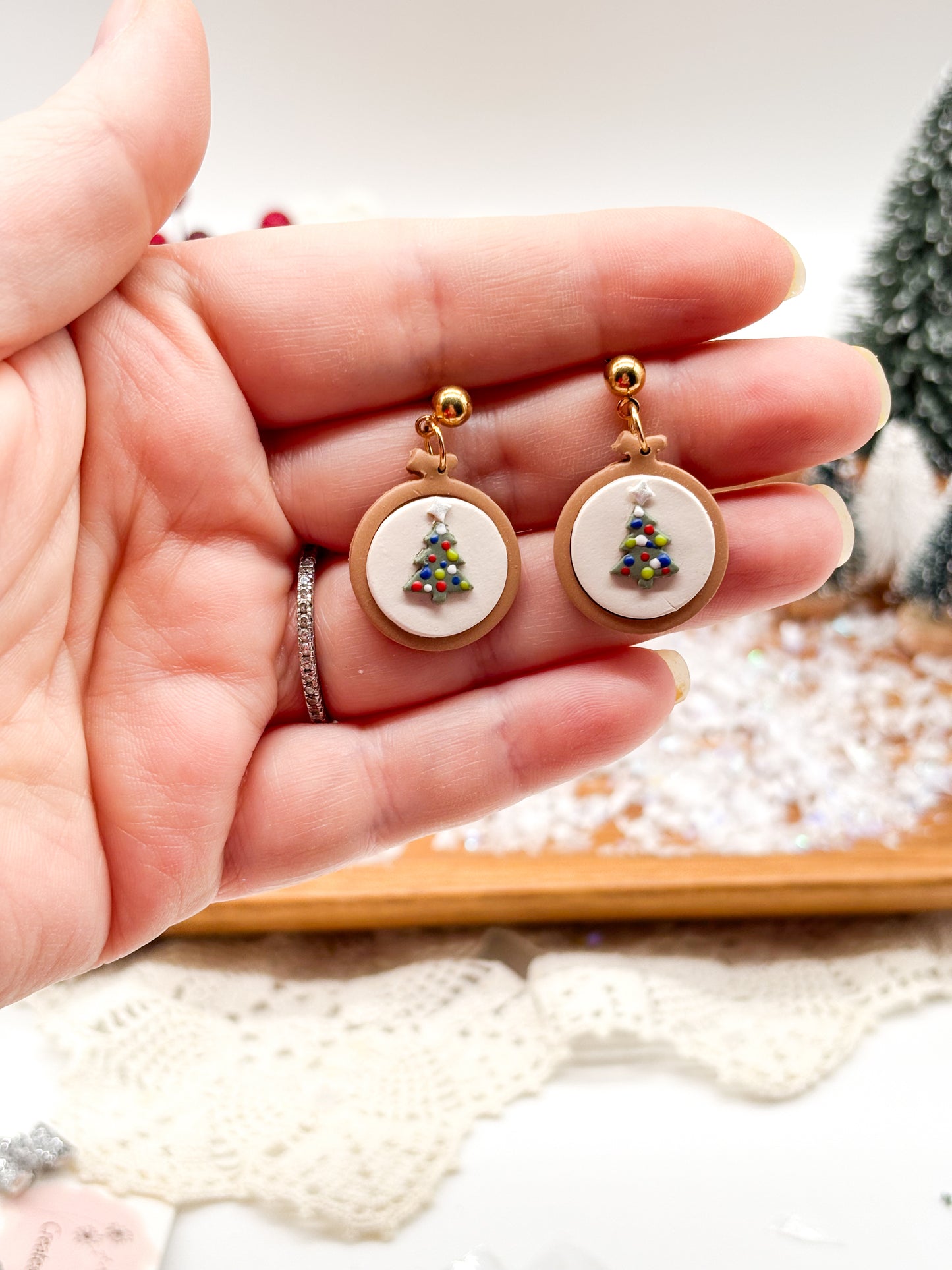 Christmas Tree embroidery hoop dangles