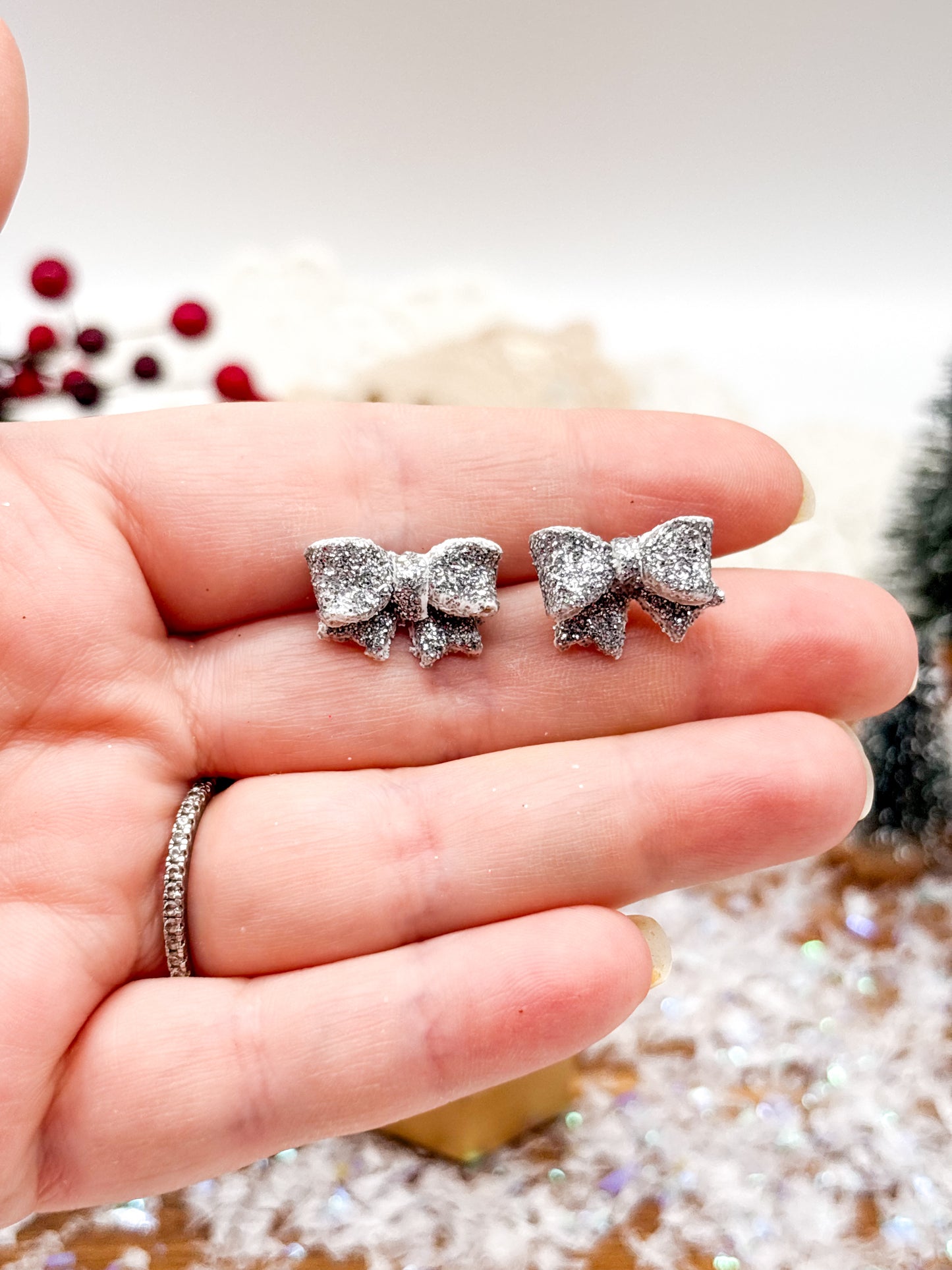 Glitter Bow Studs
