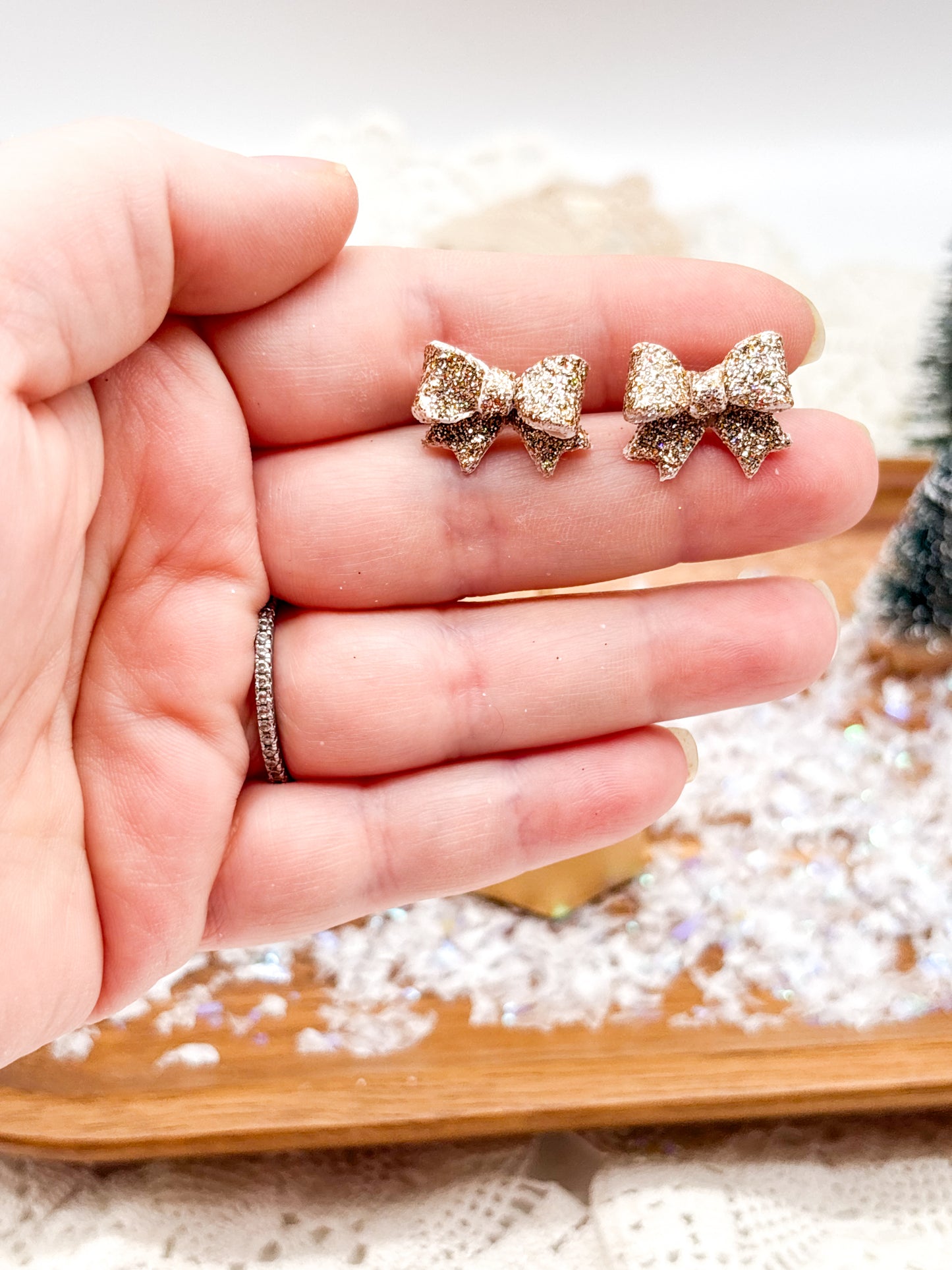 Glitter Bow Studs