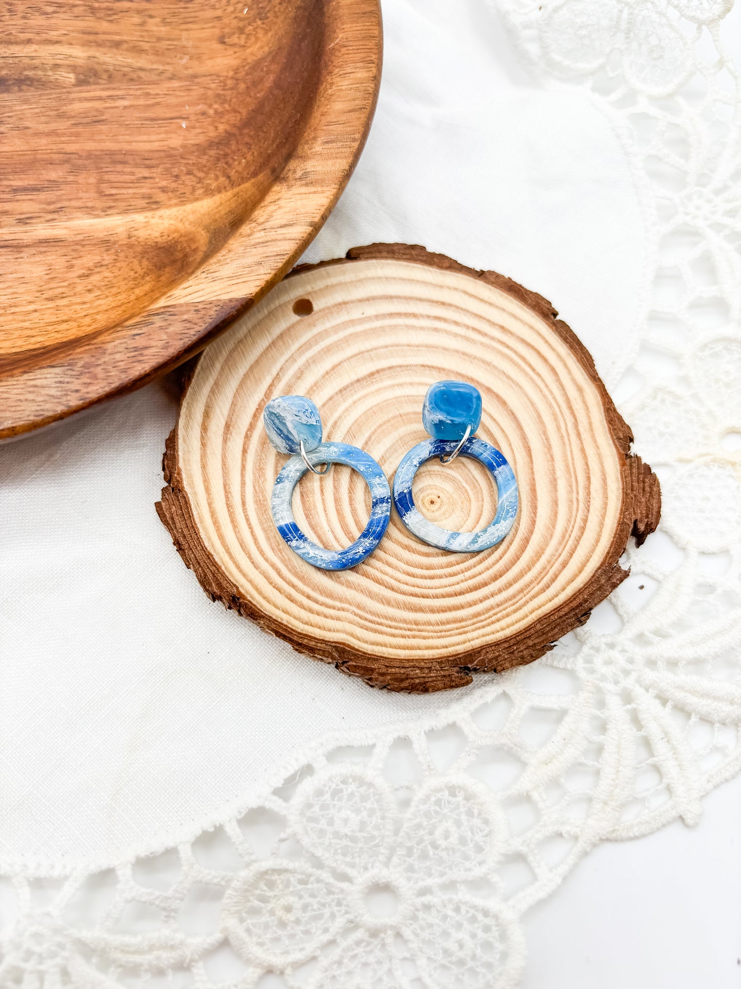 Ocean faux stone circle dangles