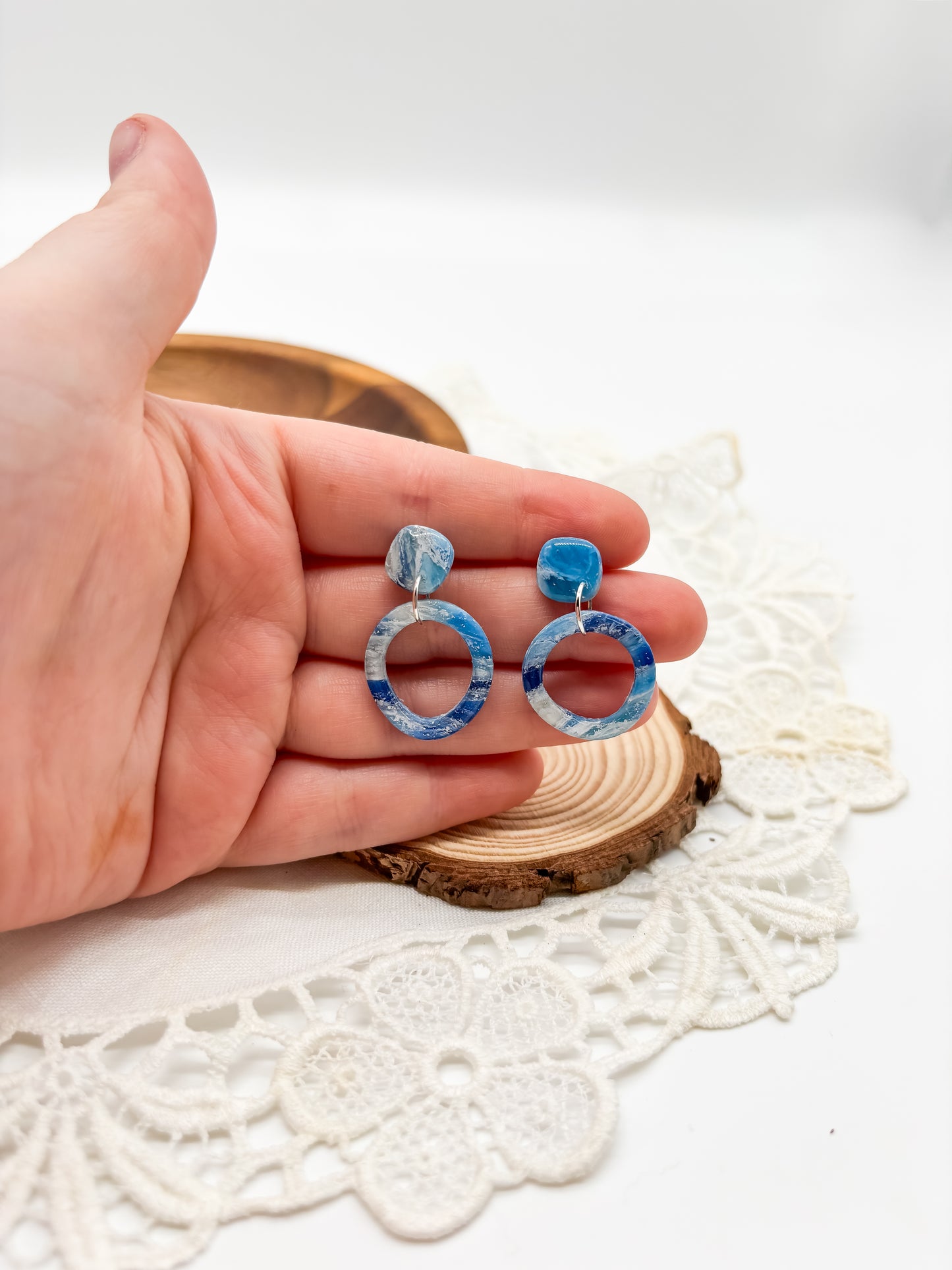 Ocean faux stone circle dangles