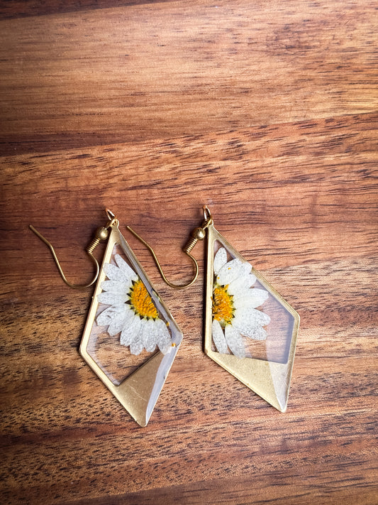 Small diamond shaped daisy dangles
