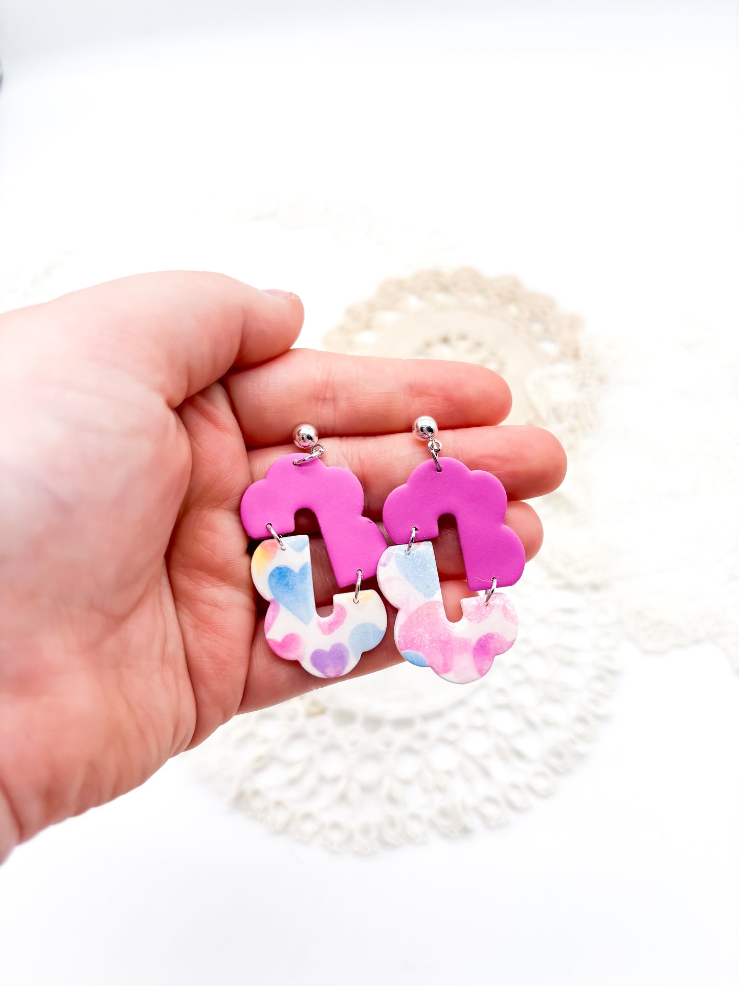 Pastel rainbow heart 2 piece dangles